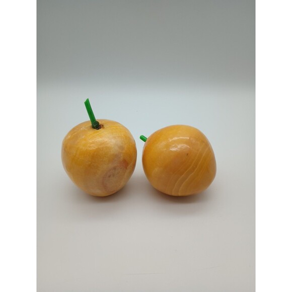 2 Vintage Alabaster Marble Stone Yellow Apple Paperweight - Picture 1 of 3